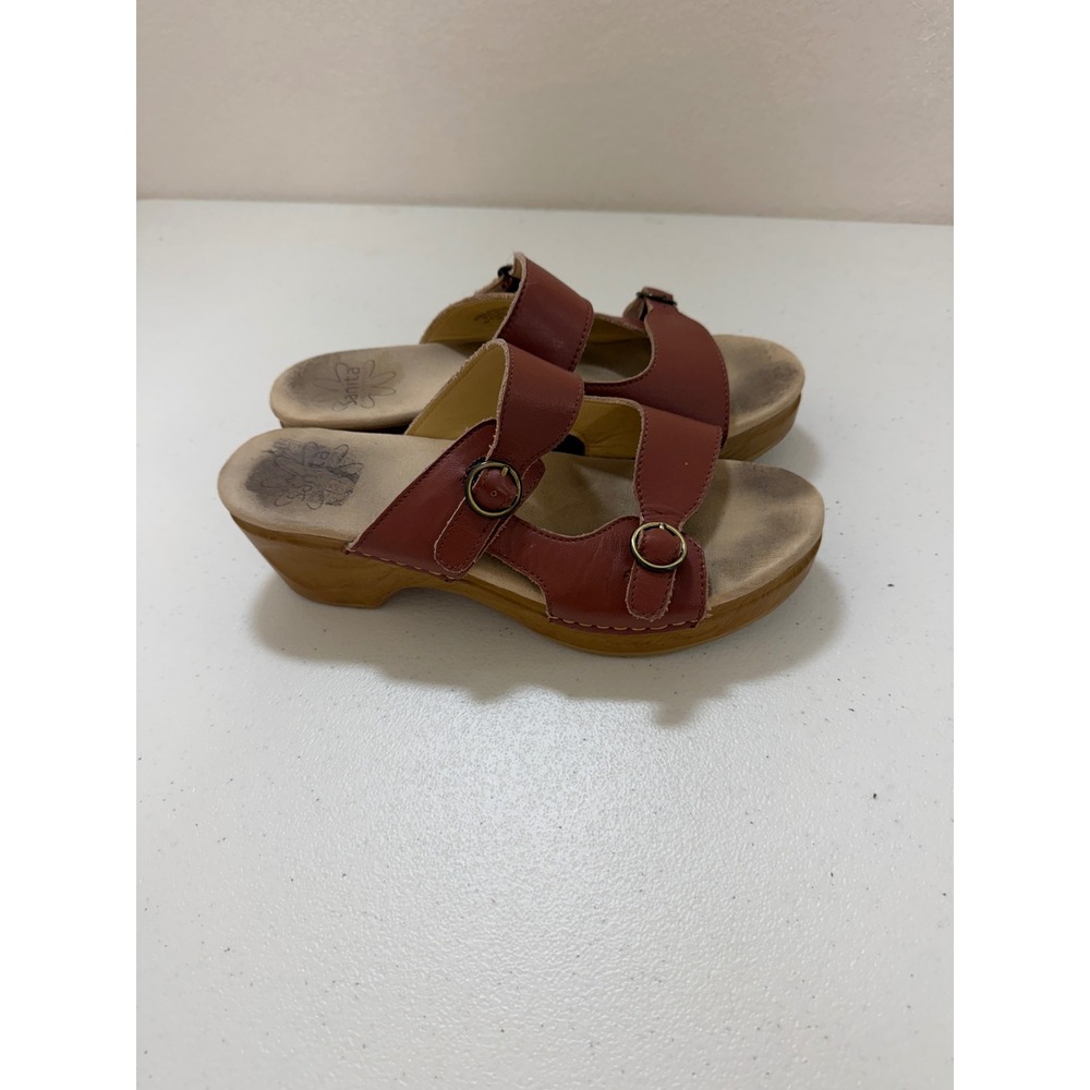 Sanita Danish Design Brown Leather Double Strap Clog Sandals Womens Size 40